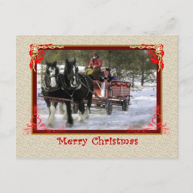 Cartes Pour Fêtes Annuelles Winter Sleigh Ride, Merry Christmas Postcard (Devant)