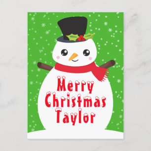 Cartes Pour Fêtes Annuelles Winter Snowman Bright Green Joyeux Noël