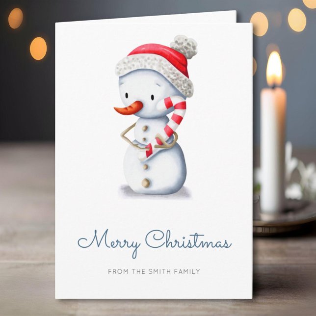 Cartes Pour Fêtes Annuelles Winter Snowman Candy Cane Merry Christmas (Créateur téléchargé)