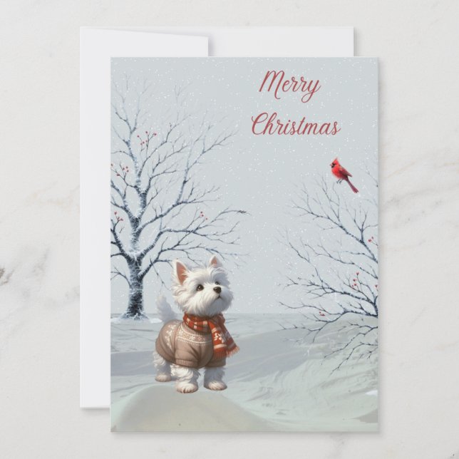 Cartes Pour Fêtes Annuelles Winter Westie et Cardinal Christmas Card (Devant)