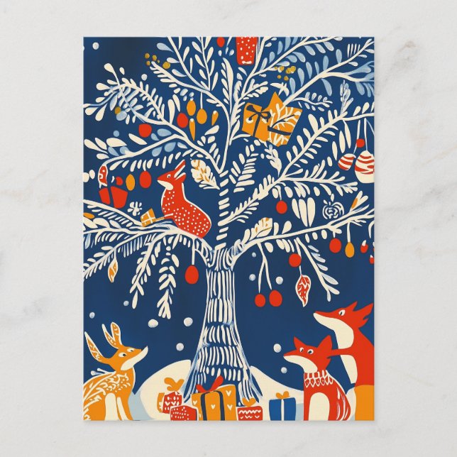 Cartes Pour Fêtes Annuelles Winter Wonderland, Animal card, Holiday folk art (Devant)