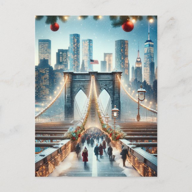 Cartes Pour Fêtes Annuelles Winter Wonderland. Brooklyn Bridge - New York (Devant)