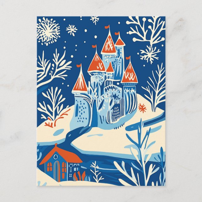 Cartes Pour Fêtes Annuelles Winter Wonderland, Château de glace, Art populaire (Devant)