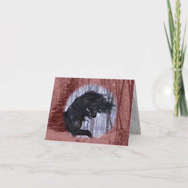 Cartes Pour Fêtes Annuelles Winter Wonderland Friesian Horse 2 Card (Devant)