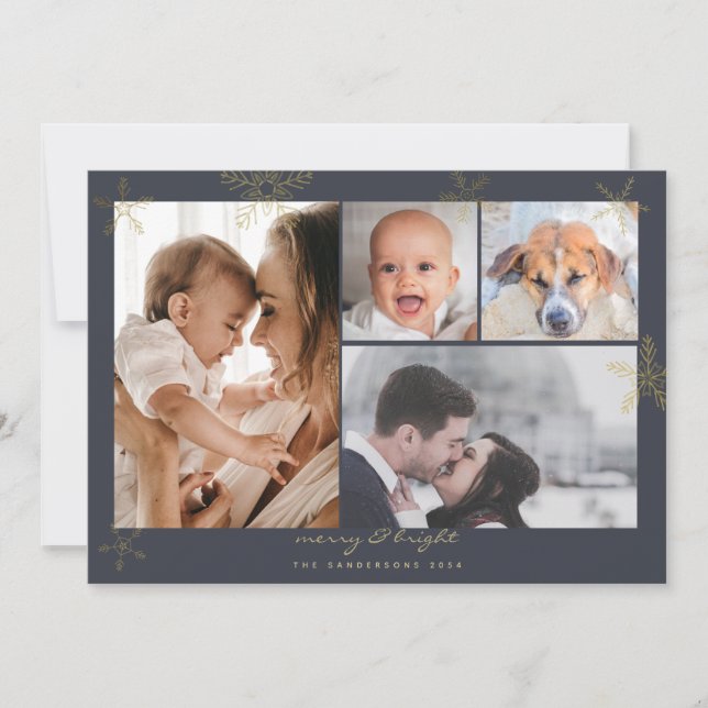Cartes Pour Fêtes Annuelles Winter Wonderland Gold Charcoal Family 4 Photos (Devant)