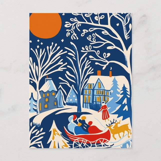 Cartes Pour Fêtes Annuelles Winter Wonderland, Père Noël Sleigh, Holiday folk  (Devant)