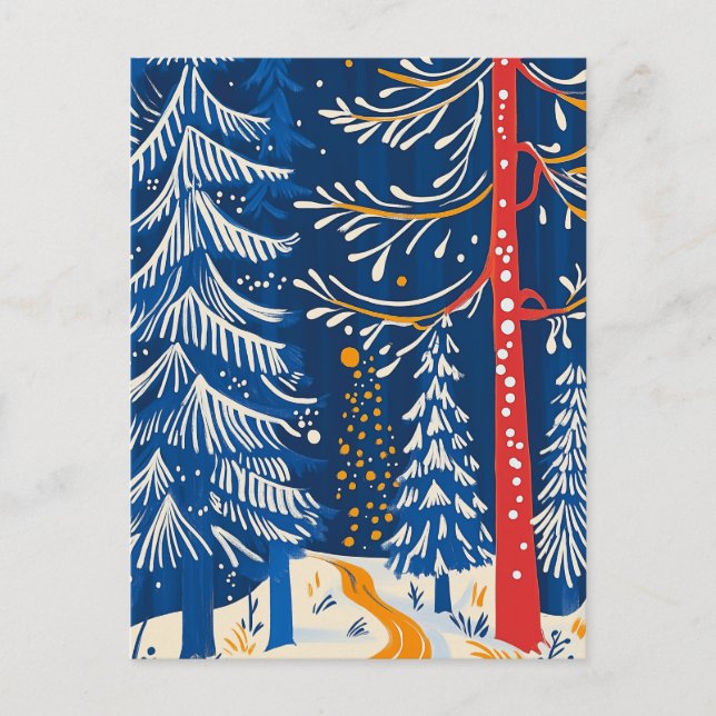 Cartes Pour Fêtes Annuelles Winter Wonderland, Snowy Forest, Holiday folk art (Devant)