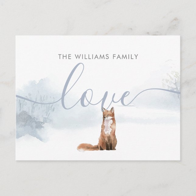 Cartes Pour Fêtes Annuelles Winter Woodland Fox Nom de famille Script Love (Devant)