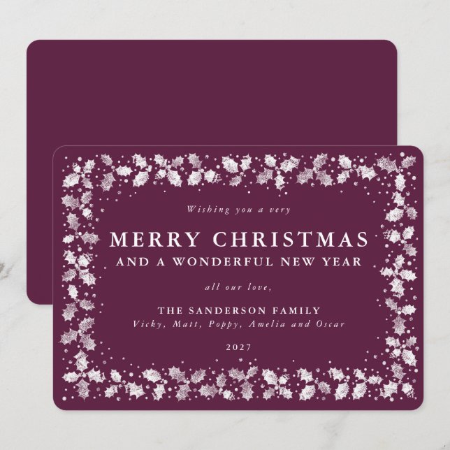 Cartes Pour Fêtes Annuelles Winterberry Holly Feuille Frontière Plat Non Photo (Devant / Derrière)