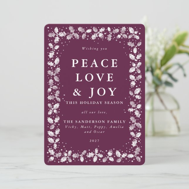 Cartes Pour Fêtes Annuelles Winterberry Lino Imprimer Holly Feuille Border Fla (Debout devant)