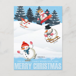 Cartes Pour Fêtes Annuelles Wintersport Snowmen Illustration Noël