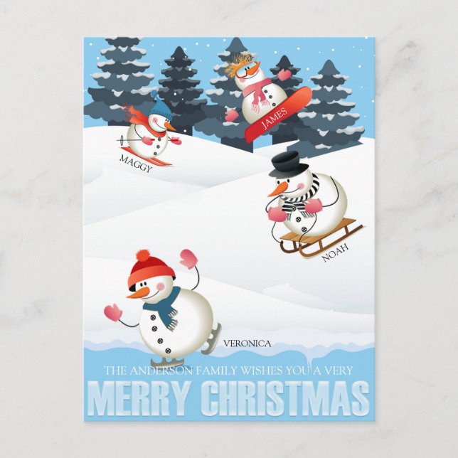 Cartes Pour Fêtes Annuelles Wintersport Snowmen Illustration Noël (Devant)