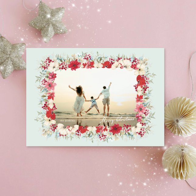Cartes Pour Fêtes Annuelles wintry poinsettia christmas botanical photo frame (Créateur téléchargé)