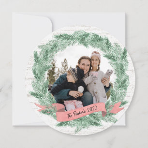 Cartes Pour Fêtes Annuelles Wire de pin d'hiver et bannière avec photo