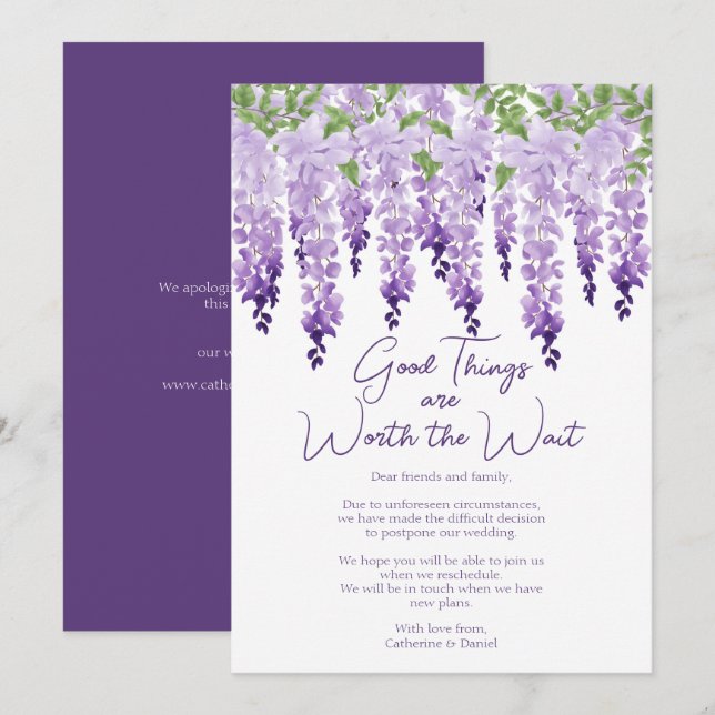 Cartes Pour Fêtes Annuelles Wisteria De Bonnes Choses Vaut Le Mariage D'Attent (Devant / Derrière)