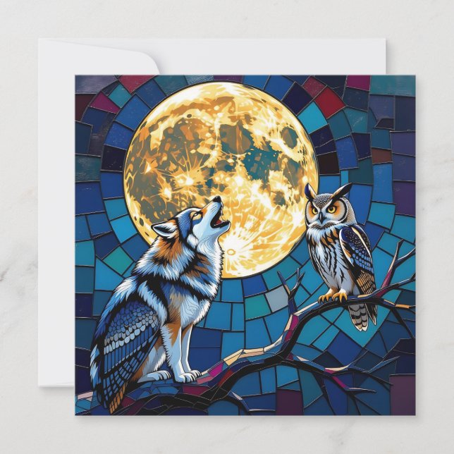 Cartes Pour Fêtes Annuelles  Wolf and Owl Mosaic Art | Saying Hi (Devant)