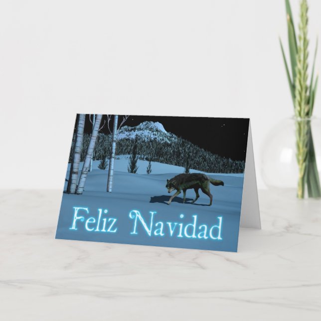 Cartes Pour Fêtes Annuelles Wolf d'hiver - Feliz Navidad (Devant)