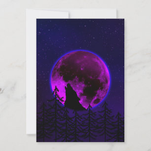 CARTES POUR FÊTES ANNUELLES WOLF HOWLING LUNE MAGENTA