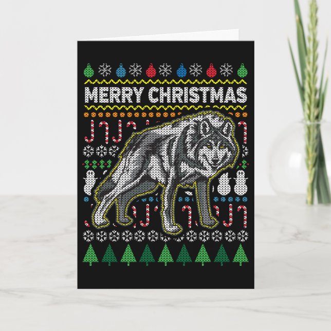 Cartes Pour Fêtes Annuelles Wolf Ugly Christmas Sweat Wildlife Series (Devant)