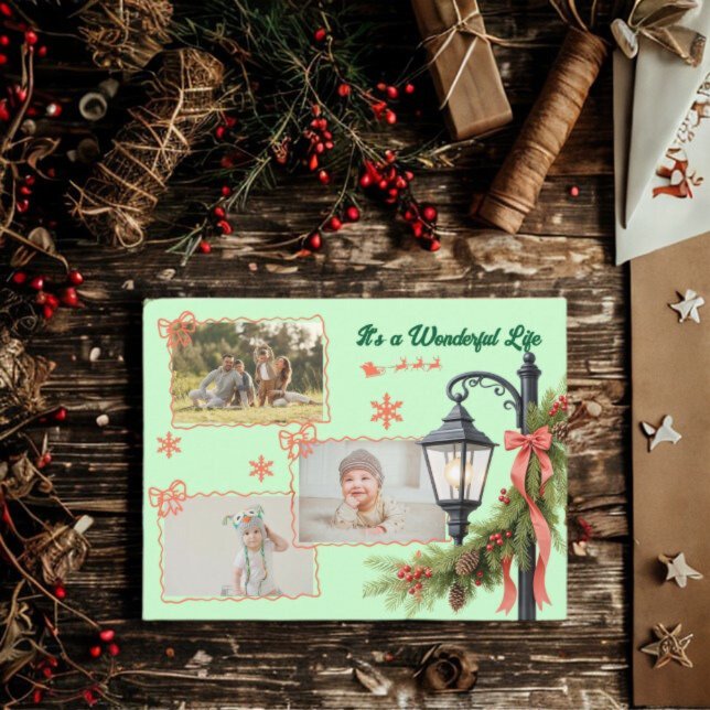 Cartes Pour Fêtes Annuelles Wonderful life three photo green Christmas  (Créateur téléchargé)