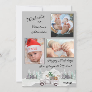 Cartes Pour Fêtes Annuelles Woodland Animals Baby's 1st Christmas Photo Card
