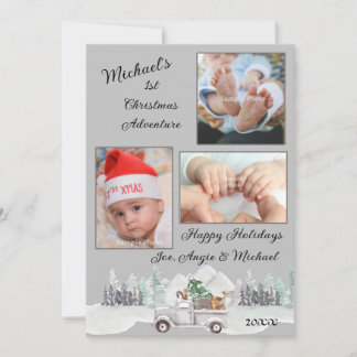 Cartes Pour Fêtes Annuelles Woodland Animals Baby's 1st Christmas Photo Card