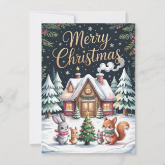 Cartes Pour Fêtes Annuelles Woodland Christmas Cabin Card