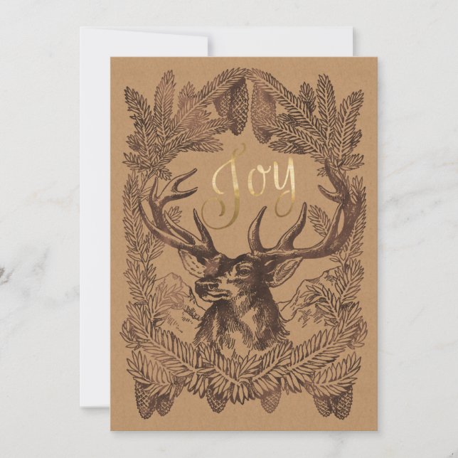 Cartes Pour Fêtes Annuelles Woodland Deer Winter Holiday Salutations de saison (Devant)