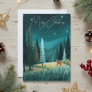 Cartes Pour Fêtes Annuelles Woodland Evergreen Forest Holiday Scene
