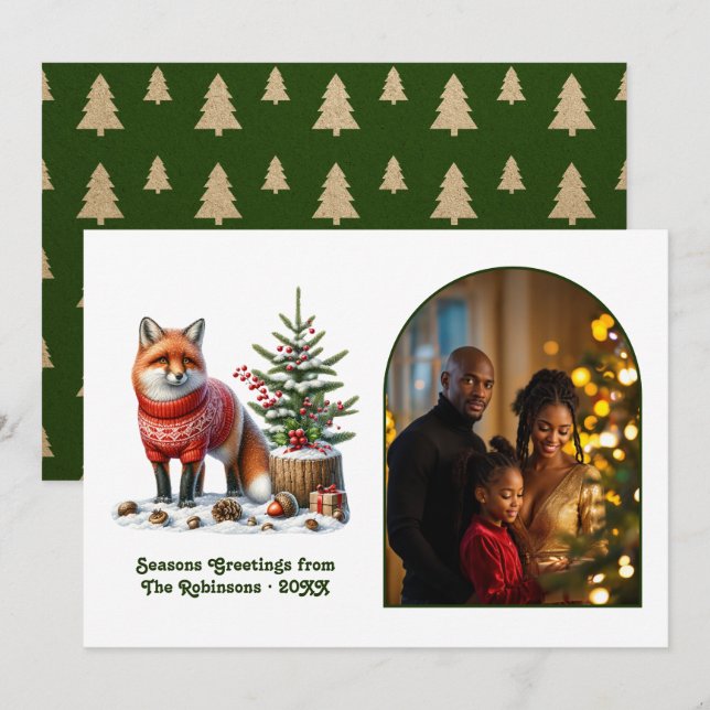 Cartes Pour Fêtes Annuelles Woodland Fox Cozy Forest Christmas Magic Photo (Devant / Derrière)