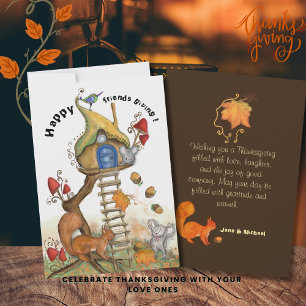 Cartes Pour Fêtes Annuelles Woodland Friendsgiving - Scène Automnale Cosy