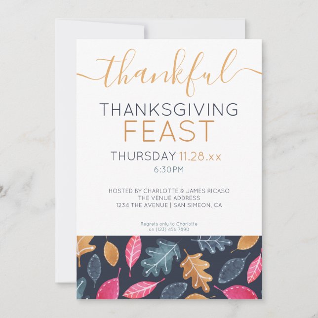 Cartes Pour Fêtes Annuelles Woodland Leaf Motif Thanksgiving Dîner (Devant)