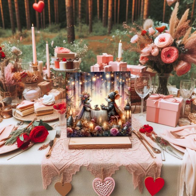 Cartes Pour Fêtes Annuelles Woodland Mouse Romantique Tea Party Valentine (Créateur téléchargé)