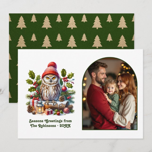 Cartes Pour Fêtes Annuelles Woodland Owl Cozy Forest Christmas Magic Photo (Devant / Derrière)