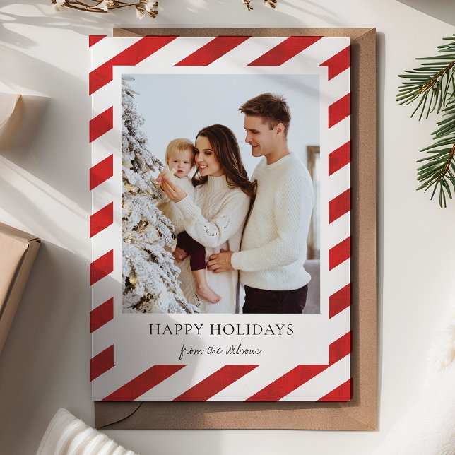 Cartes Pour Fêtes Annuelles Wrapping Paper Stripes One Photo Christmas (Créateur téléchargé)