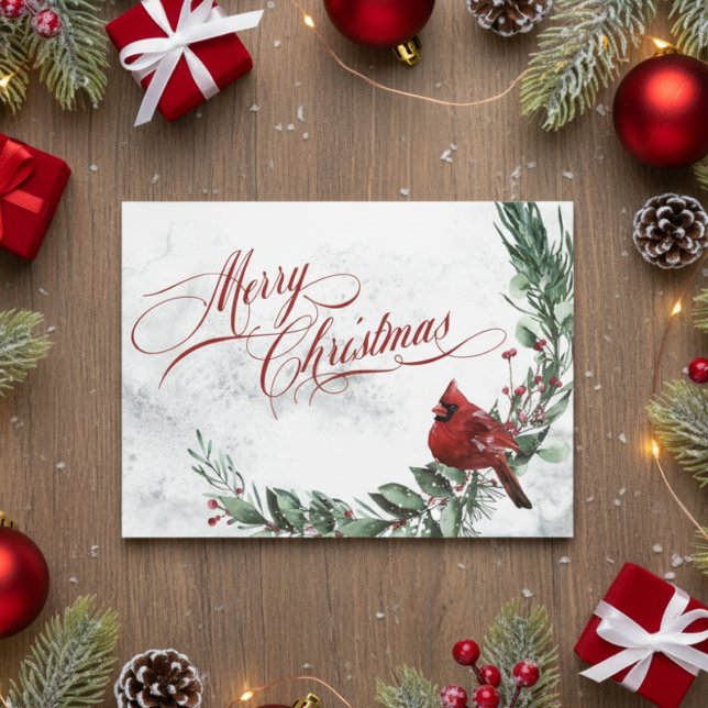 Cartes Pour Fêtes Annuelles Wreath d'hiver et Cardinal rouge Noël (Créateur téléchargé)