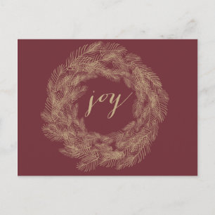 CARTES POUR FÊTES ANNUELLES WREATH HIVER   JOY   STYLISH HOLIDAY POSTCARD