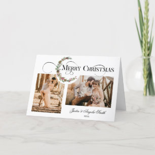 Cartes Pour Fêtes Annuelles Wreath & Joyeux Noël Typographie multi-photo