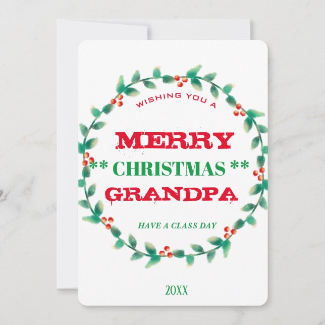 Cartes Pour Fêtes Annuelles Wreath Joyeux Papi de Noël Personnalisé (Devant)