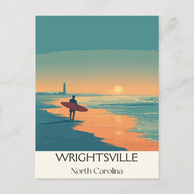 Cartes Pour Fêtes Annuelles Wrightsville Beach NC Vintage Surfer Beach Sunset (Devant)