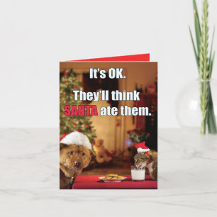 Cartes Pour Fêtes Annuelles Xmas Funny Chat et Chien - Pensez que Père Noël le