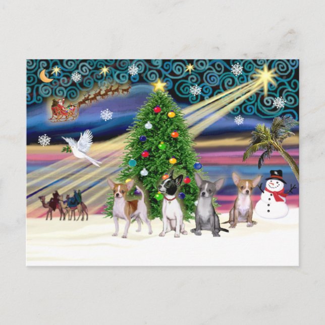 Cartes Pour Fêtes Annuelles Xmas Magic-Chihuahuas (quatre) (Devant)