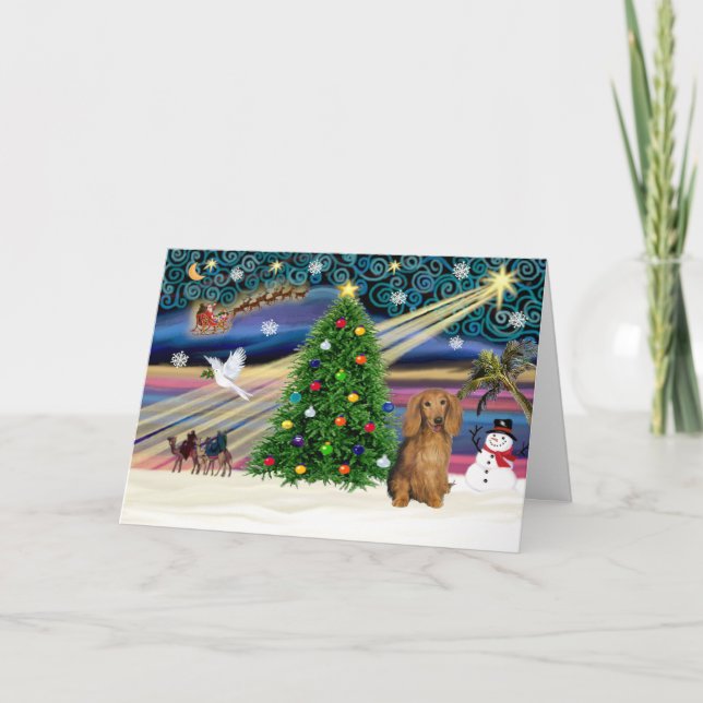 Cartes Pour Fêtes Annuelles Xmas Magic-Dachshund LH-Sable (Devant)