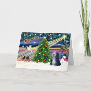 Cartes Pour Fêtes Annuelles Xmas Magic-Tibétain Terrier (BW)