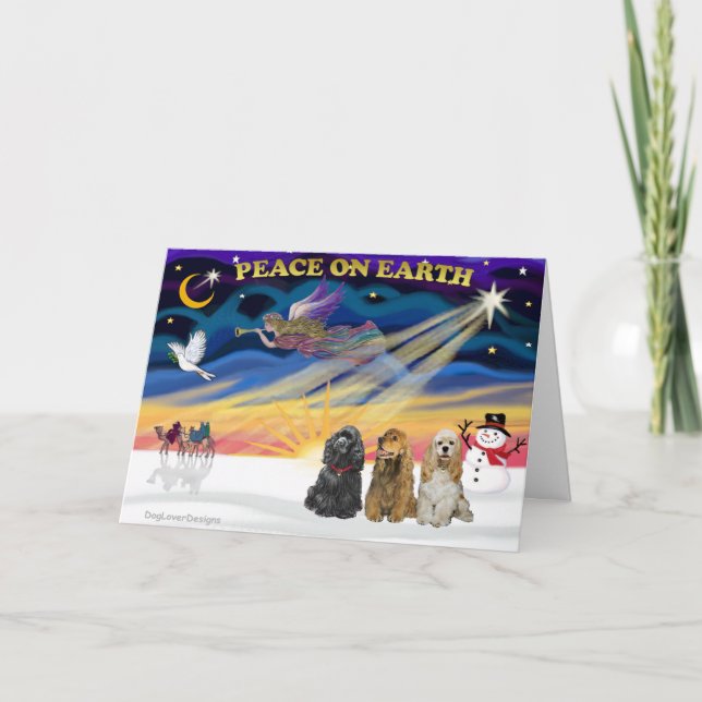 Cartes Pour Fêtes Annuelles XmasSunrise-Trois Espagnols Cocker (Devant)