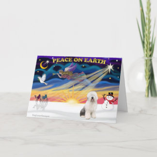 Cartes Pour Fêtes Annuelles XmasSunrise-Vieux Chien de Berger Anglais3