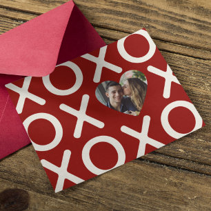 Cartes Pour Fêtes Annuelles XOXO Crimson Rouge Photo Heart Love