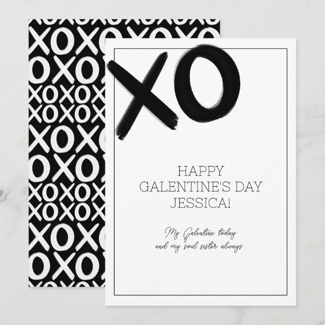 Cartes Pour Fêtes Annuelles XOXO Noir et Blanc Meilleure Amie Nom Galentine's  (Devant / Derrière)