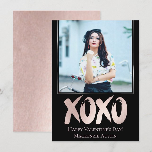 Cartes Pour Fêtes Annuelles XOXO rose pâle | Brushstroke Valentines Day Photo (Devant / Derrière)
