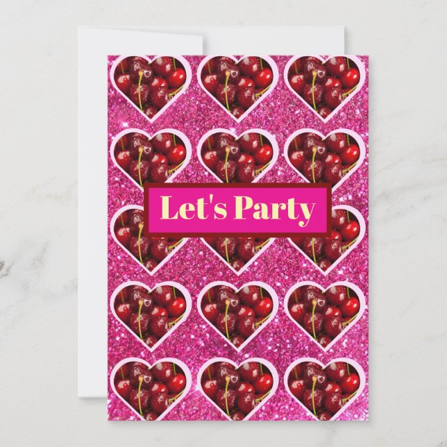Cartes Pour Fêtes Annuelles Y2K『Let's Party』チェリーデザイン♡ (Devant)